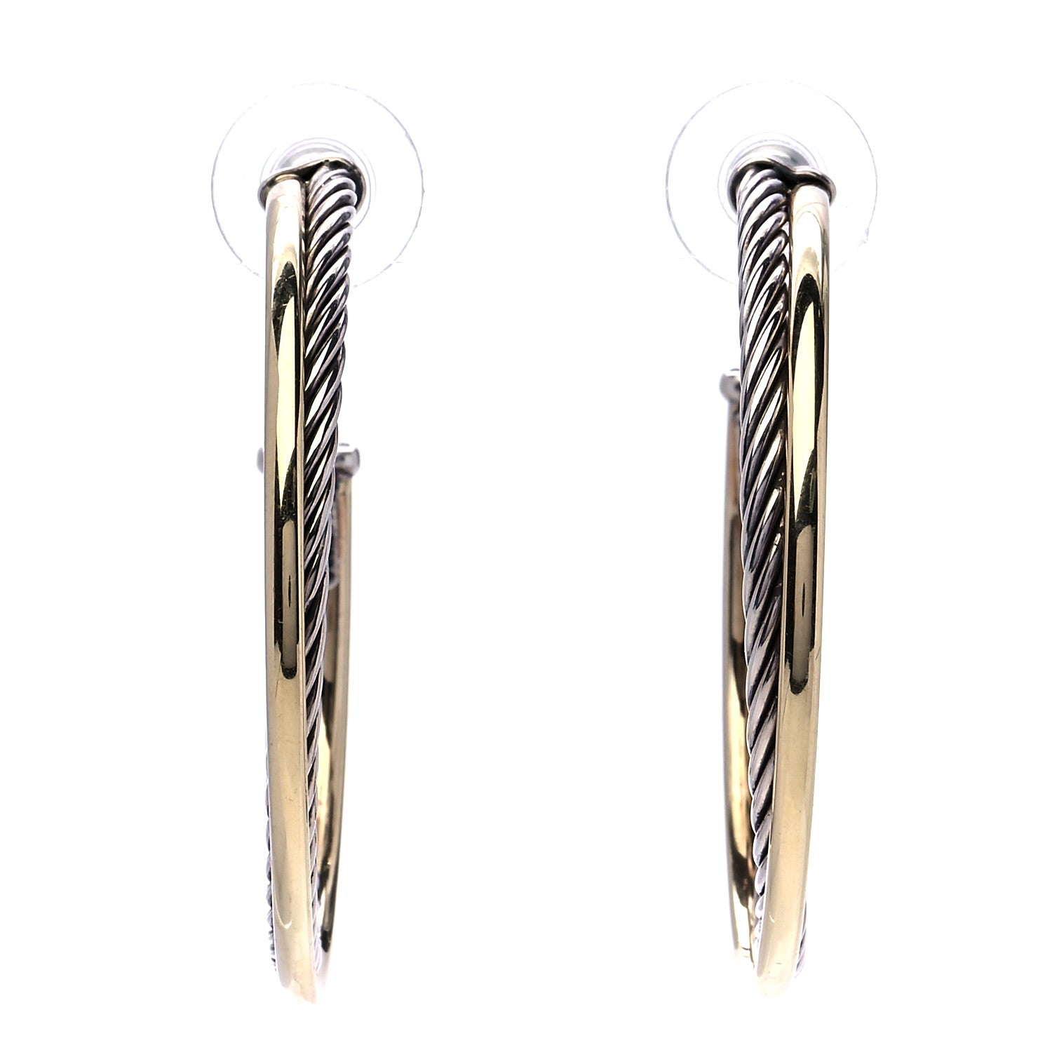 David Yurman Sterling Silver 18K Yellow Gold 44mm Extra Large Crossover Cable Hoop Earrings 1 of 7