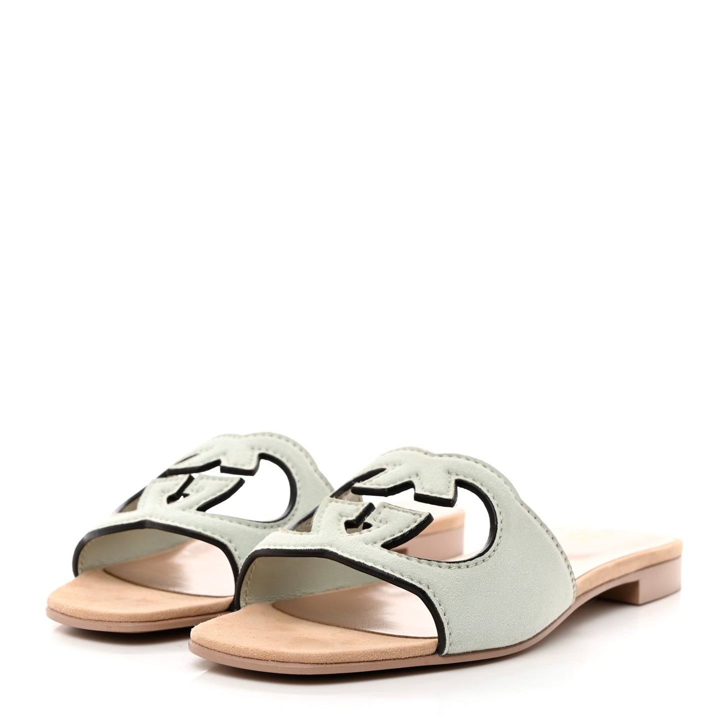 Kid Scamosciato Interlocking G Cut Out Slide Sandals 38 Pale Green