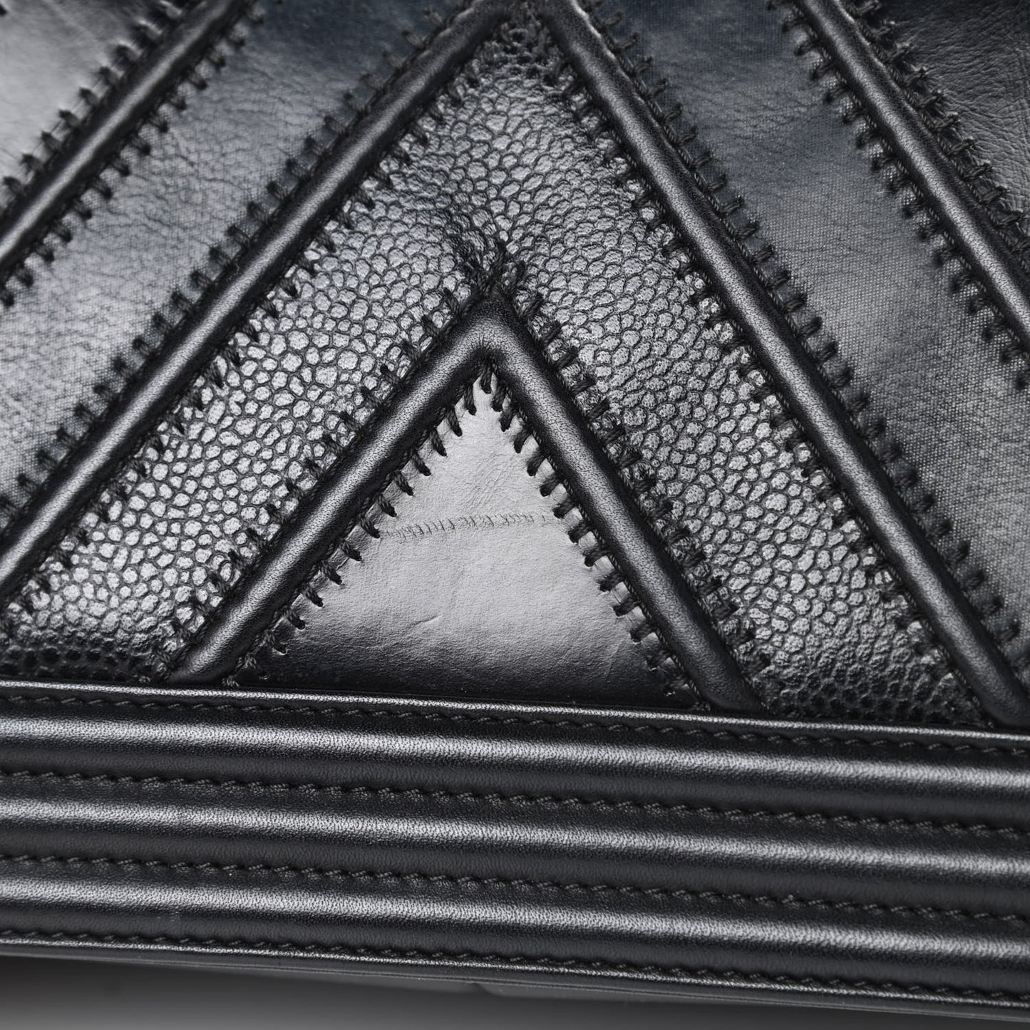 Caviar Suede Calfskin Chevron Medium Boy Flap Black