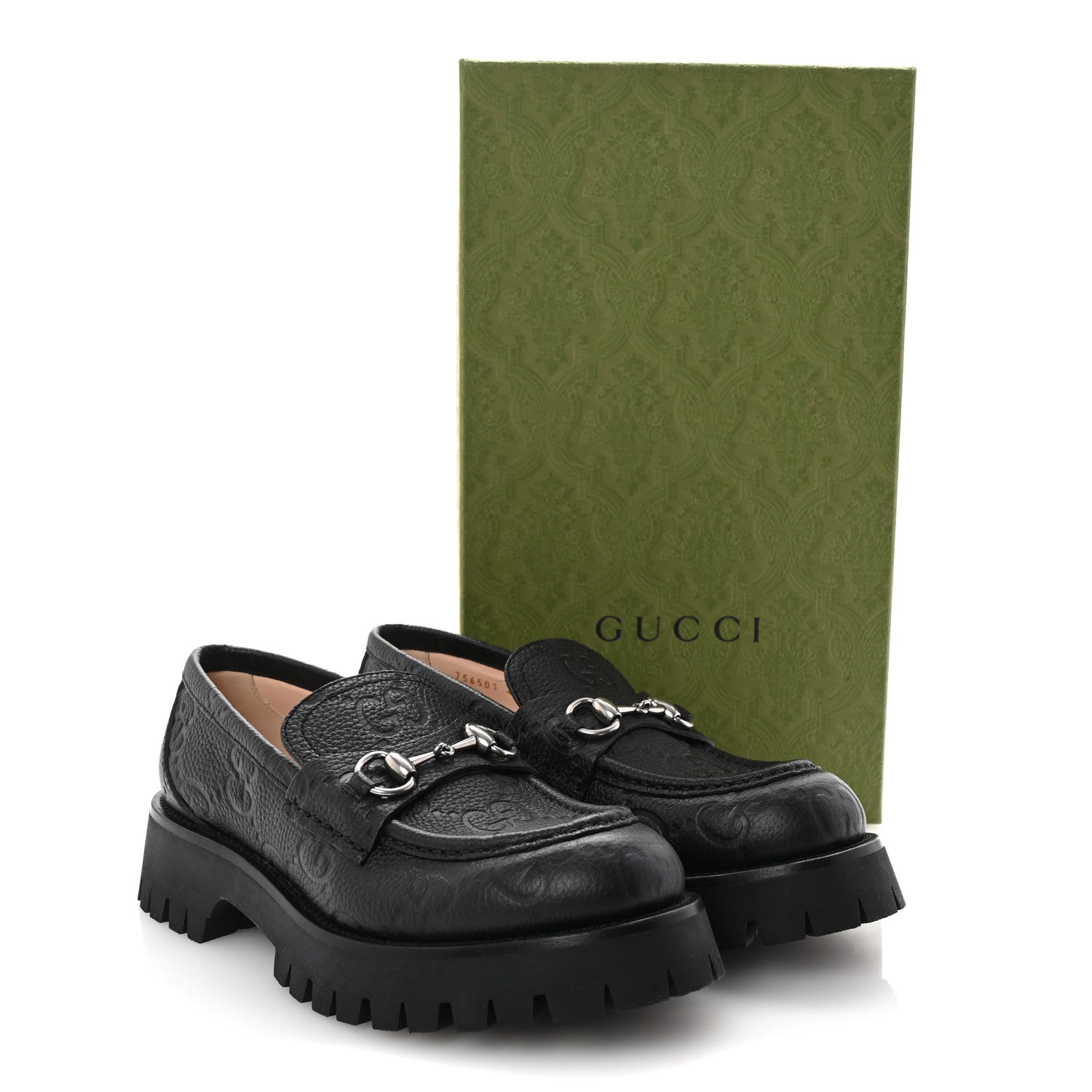 Gucci Piuma Calfskin Embossed Womens Platform Lug Sole Loafers 40 Black 10 of 10