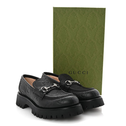 Gucci Piuma Calfskin Embossed Womens Platform Lug Sole Loafers 40 Black 10 of 10