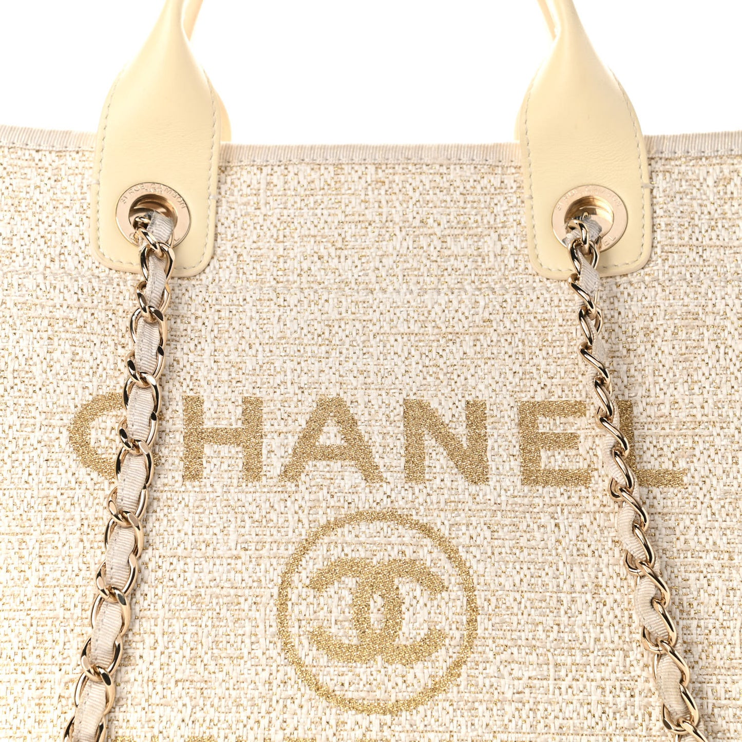 Lurex Boucle Medium Deauville Tote White