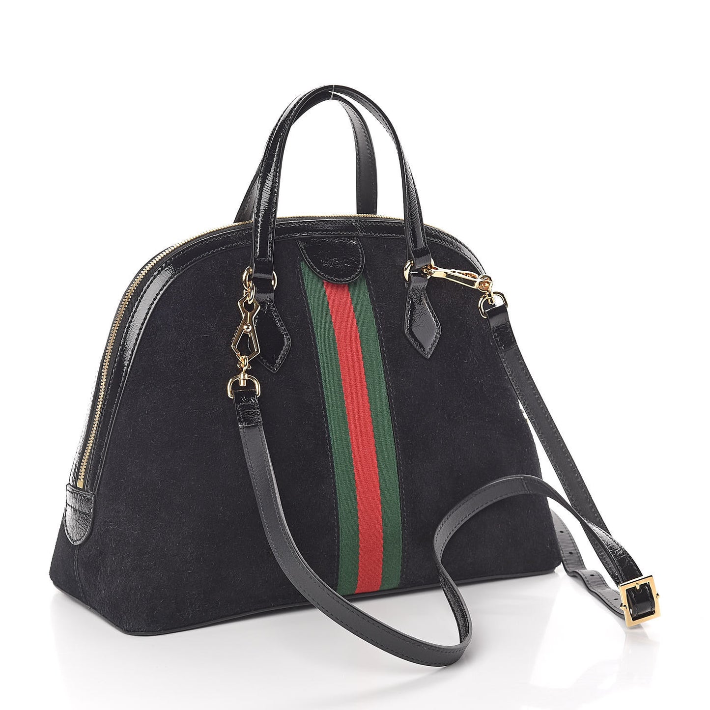 Suede Patent GG Web Medium Ophidia Top Handle Dome Bag Black