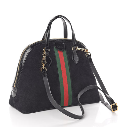 Gucci Suede Patent GG Web Medium Ophidia Top Handle Dome Bag Black 3 of 9