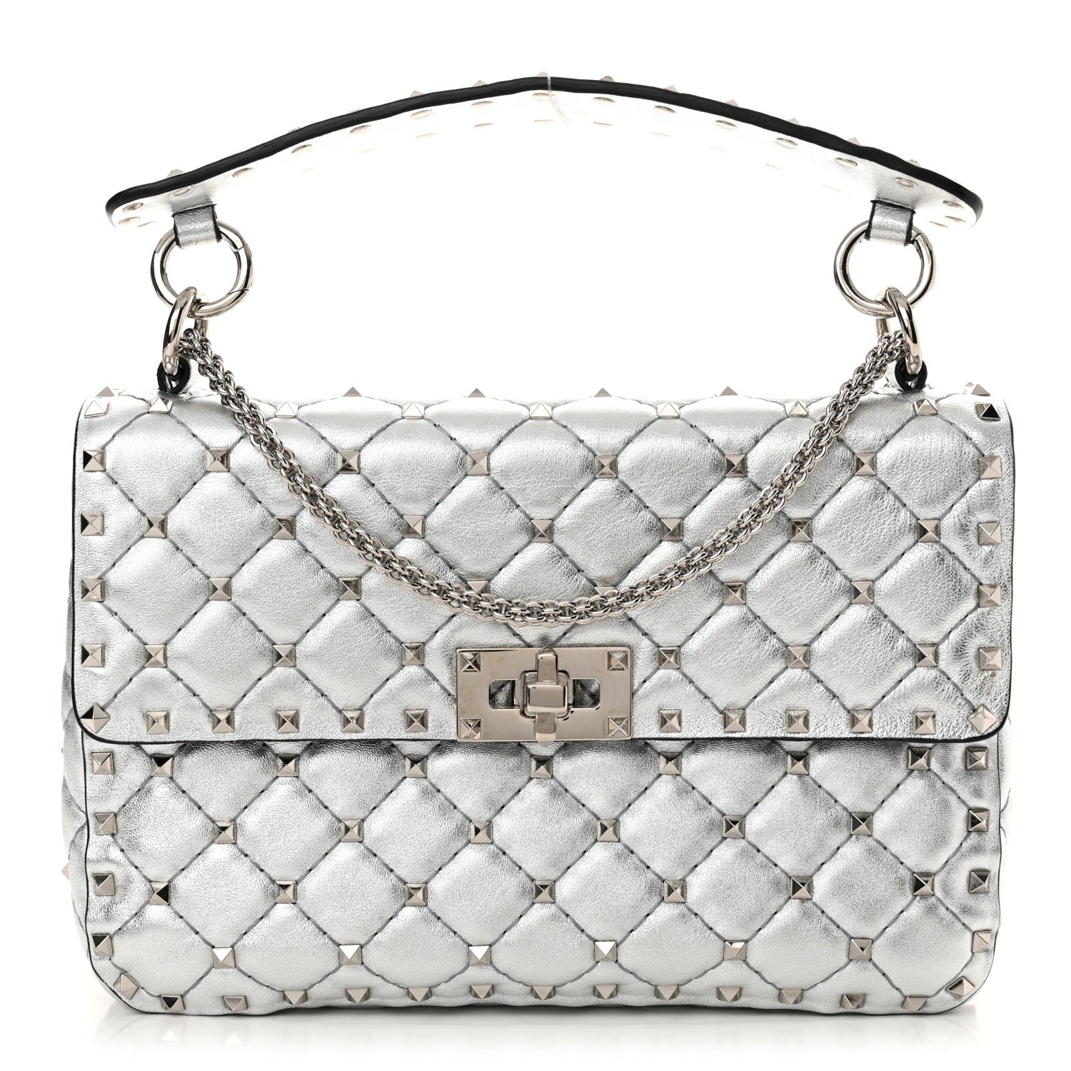 Valentino Garavani Metallic Nappa Medium Rockstud Spike Shoulder Bag Silver 1 of 9