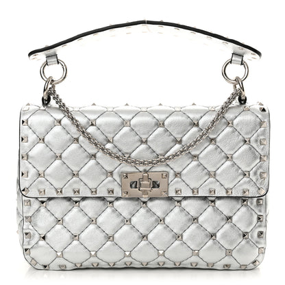 Valentino Garavani Metallic Nappa Medium Rockstud Spike Shoulder Bag Silver 1 of 9