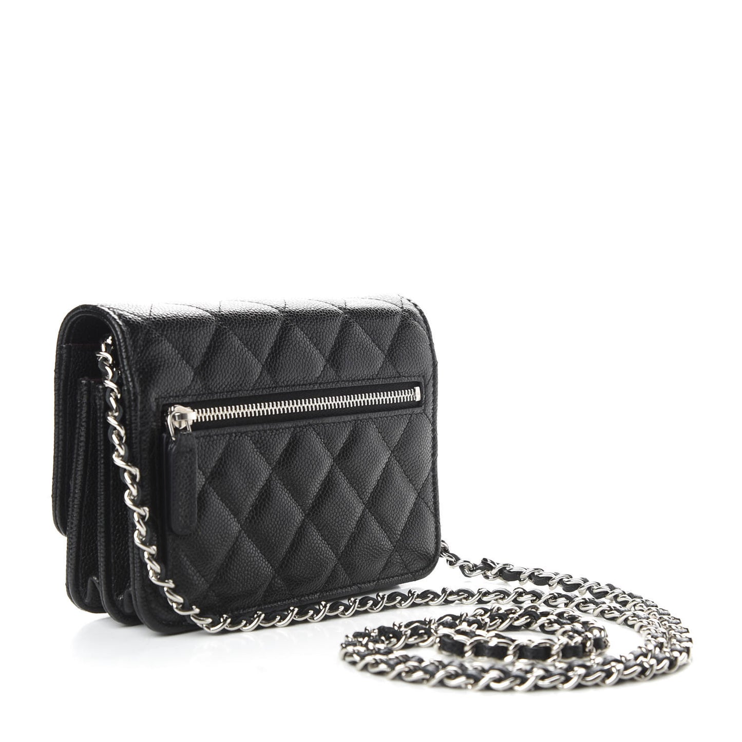 Caviar Quilted Mini Wallet On Chain WOC Black