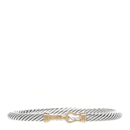 David Yurman Sterling Silver 14K Yellow Gold 5mm Cable Classic Buckle Bracelet 1 of 5