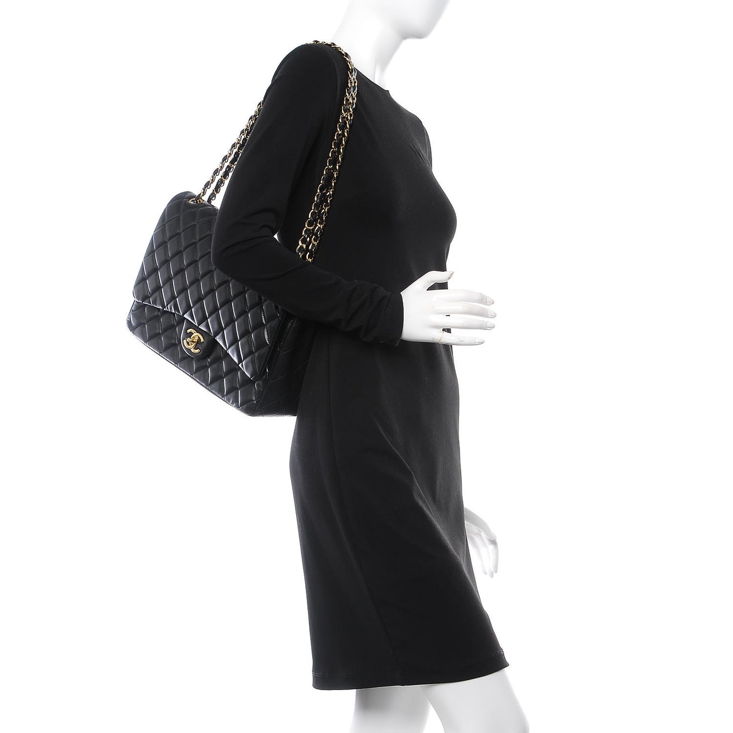 Lambskin Quilted Maxi Double Flap Black