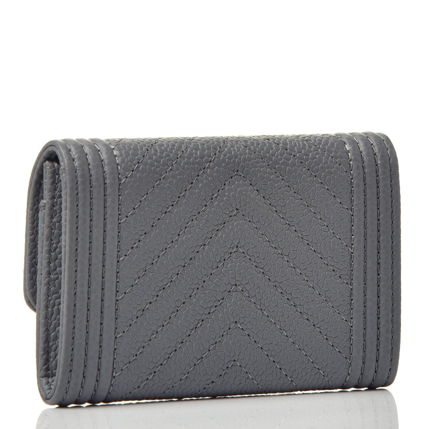 Caviar Chevron Quilted Boy Flap Card Holder Grey