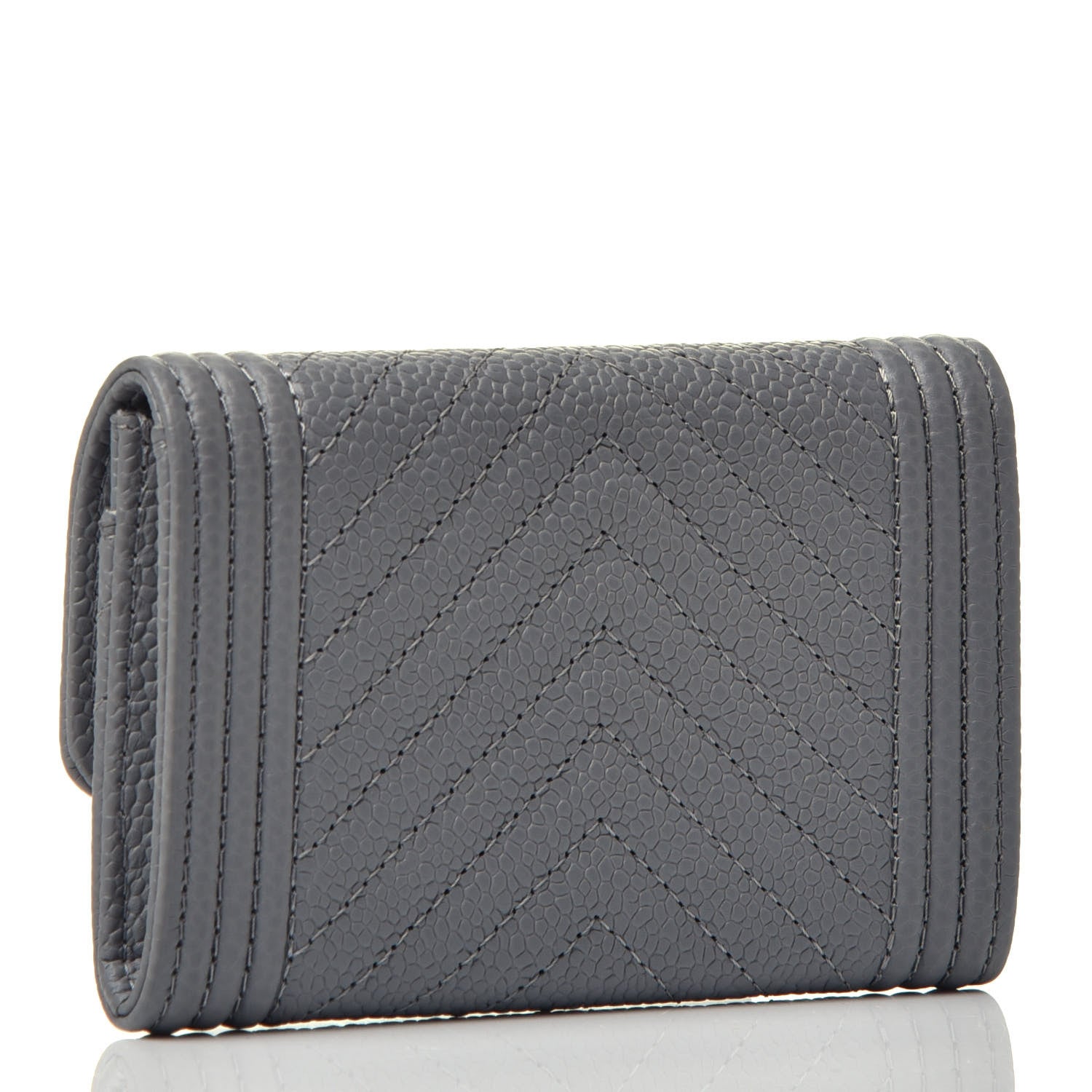 Chanel Caviar Chevron Quilted Boy Flap Card Holder Grey 3 of 9