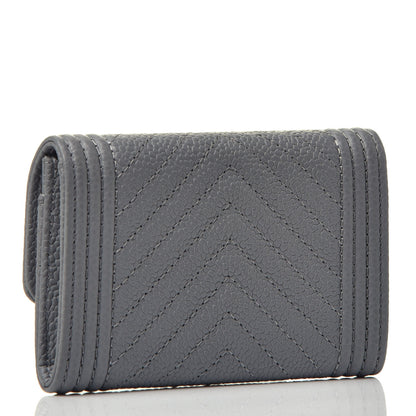 Chanel Caviar Chevron Quilted Boy Flap Card Holder Grey 3 of 9