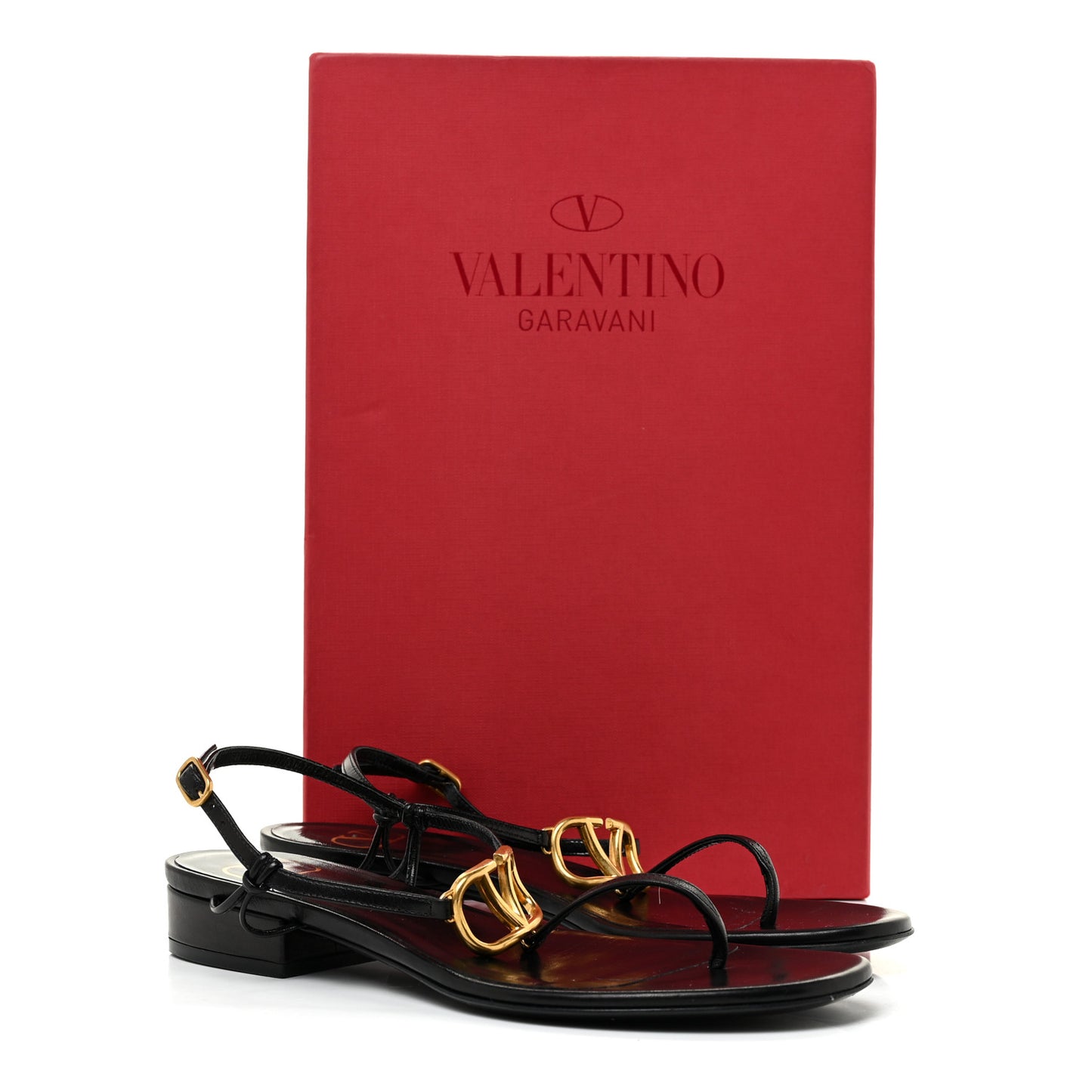 Calfskin VLogo Slingback Low Heel Thong Sandals 36 Black