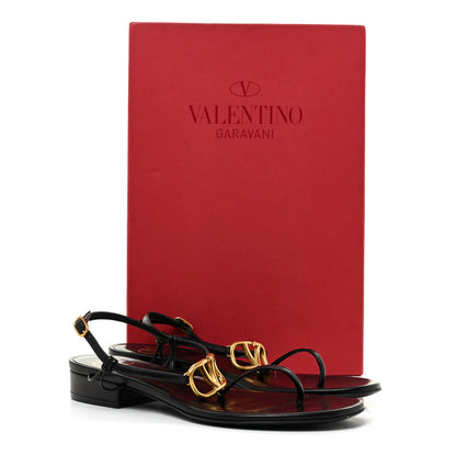 Valentino Garavani Calfskin VLogo Slingback Low Heel Thong Sandals 36 Black 12 of 12