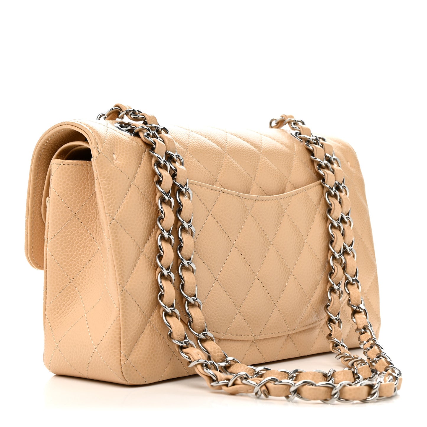 Caviar Quilted Small Double Flap Beige