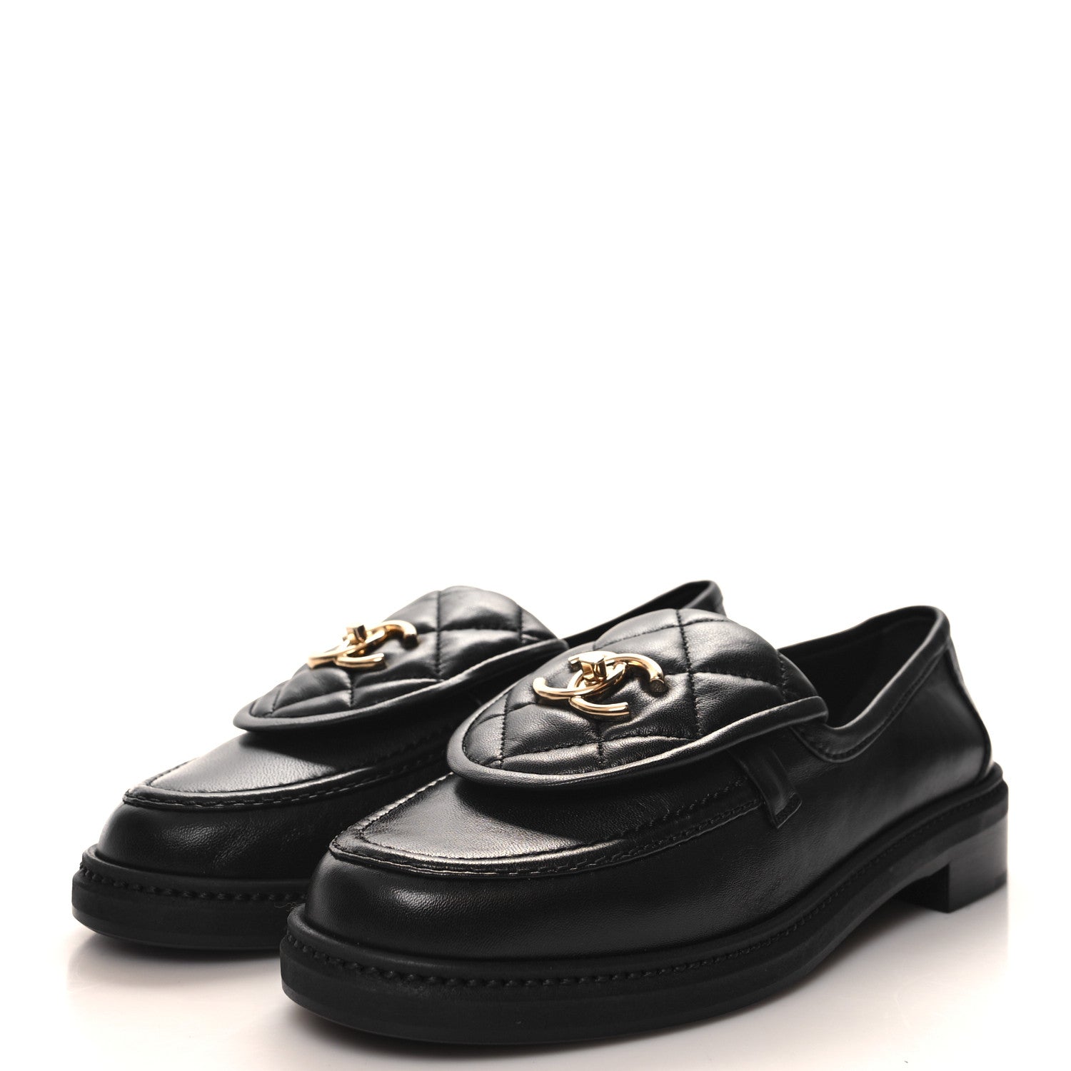 Chanel Lambskin Quilted CC Turnlock Loafers 38.5 Black 3 of 10
