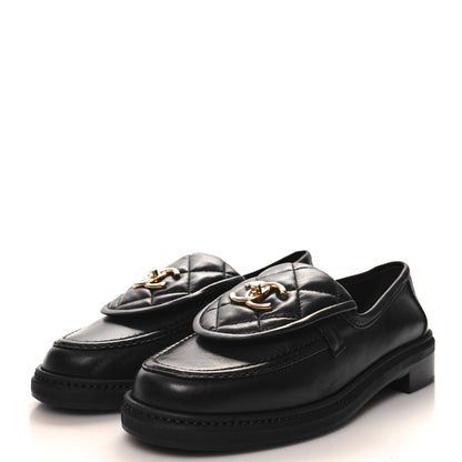 Chanel Lambskin Quilted CC Turnlock Loafers 38.5 Black 3 of 10