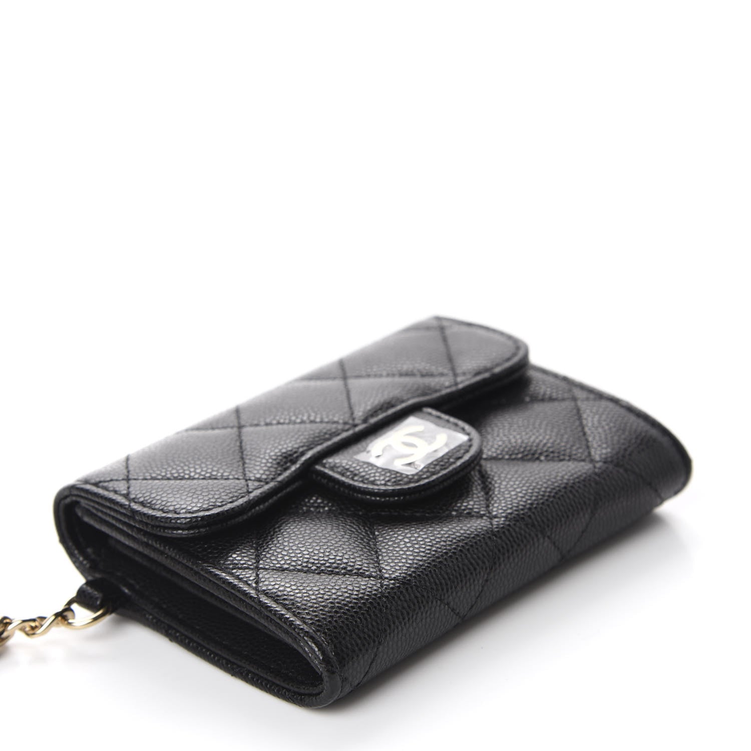 Chanel Caviar Quilted Flap Card Holder Chain Wristlet Black 4 of 9