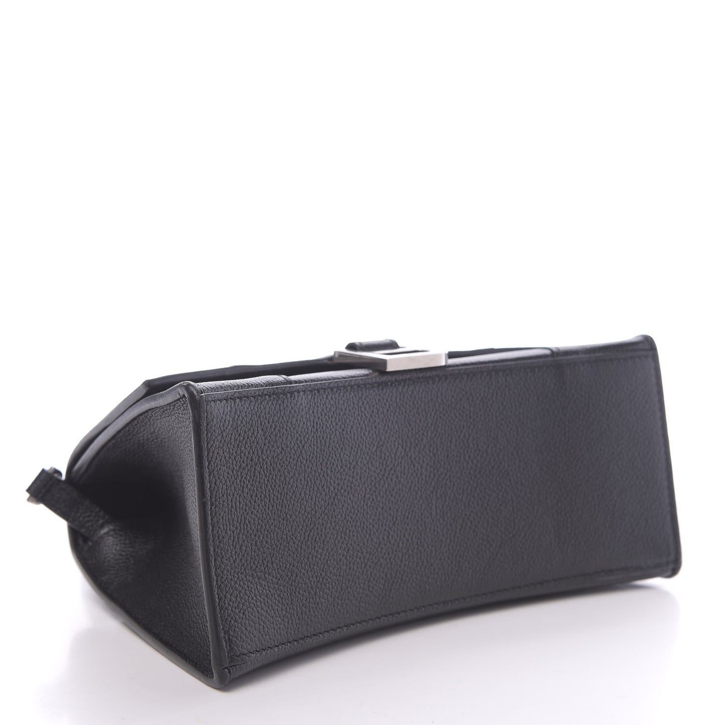 Grained Calfskin Small Hourglass Top Handle Bag Black