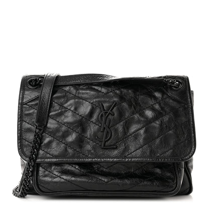 Saint Laurent Crinkled Calfskin Matelasse Monogram Medium Niki Chain Satchel Black 1 of 11