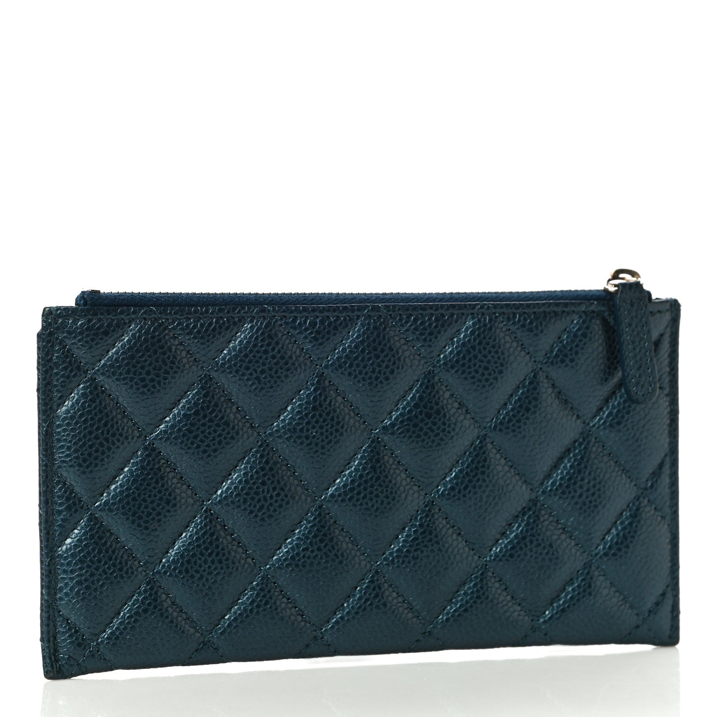 Iridescent Caviar Quilted Classic Zip Pouch Navy
