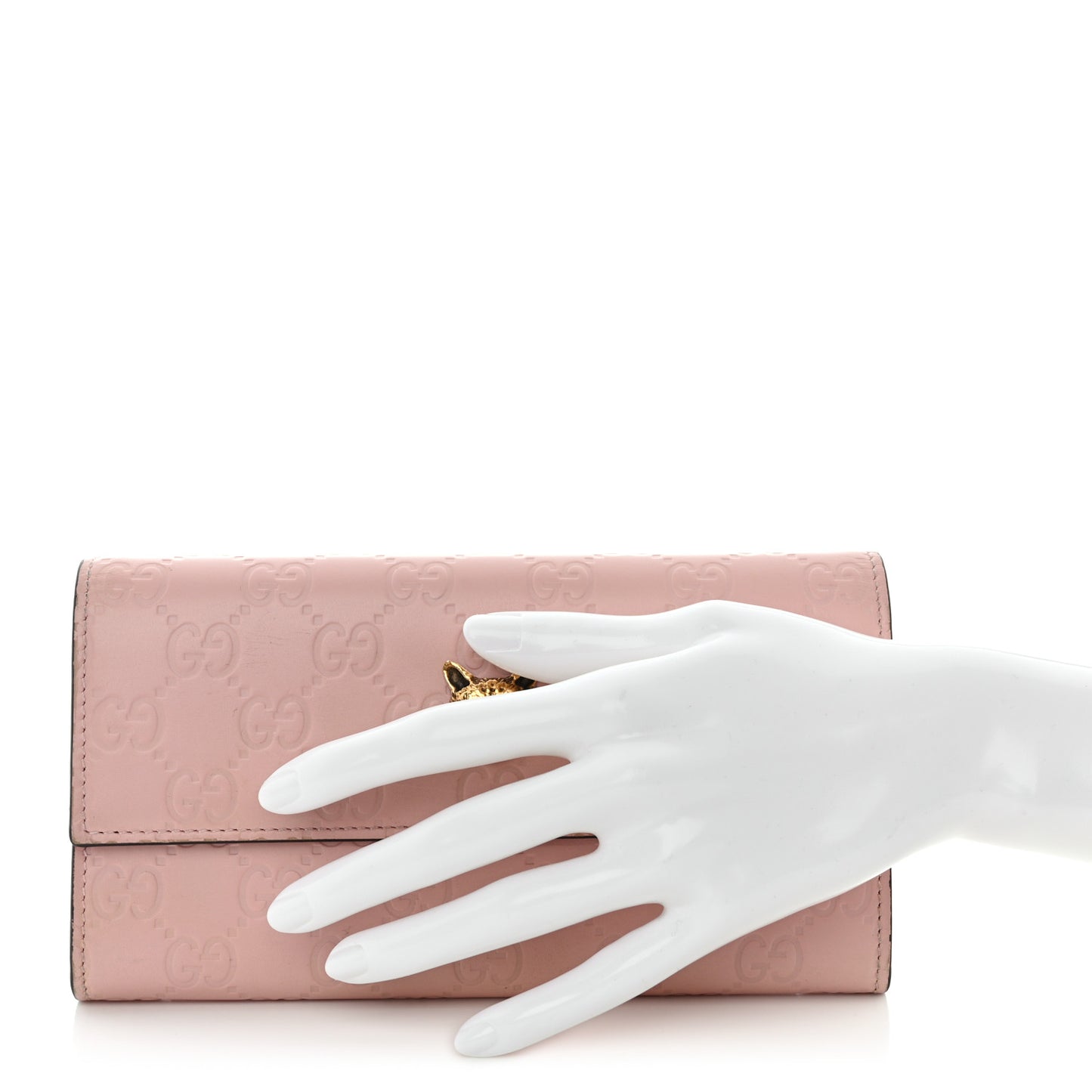 Guccissima Signature Crystal Cat Continental Flap Wallet Light Candy Pink