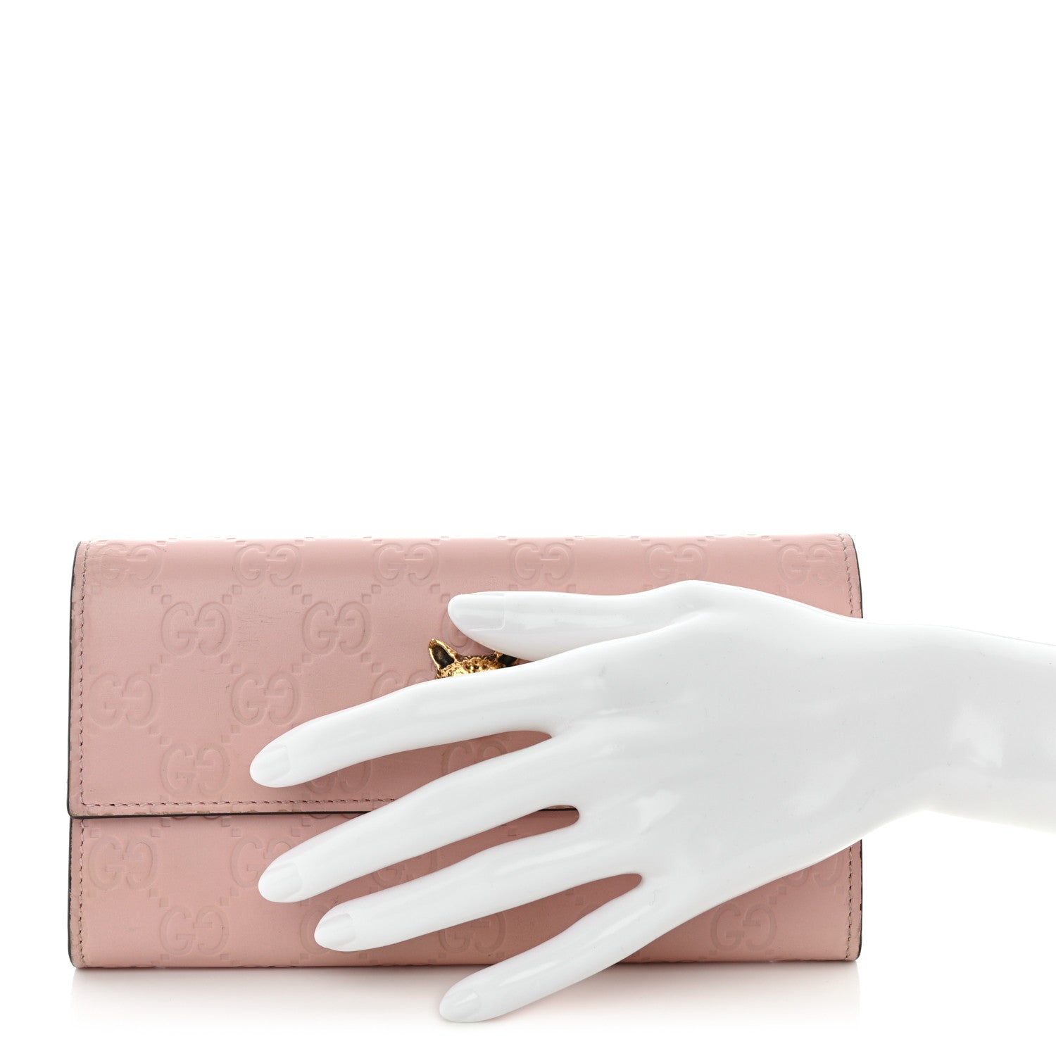 Gucci Guccissima Signature Crystal Cat Continental Flap Wallet Light Candy Pink 2 of 10
