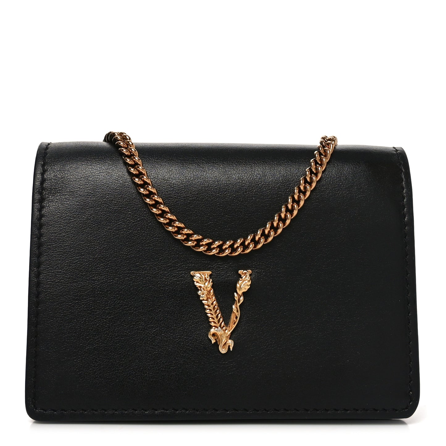 Vitello Mini Virtus Chain Clutch Black