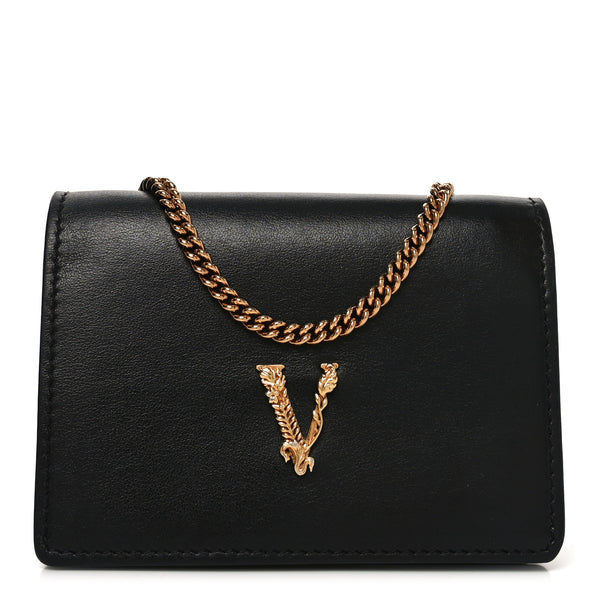 Versace Vitello Mini Virtus Chain Clutch Black 1818870 – FASHIONPHILE