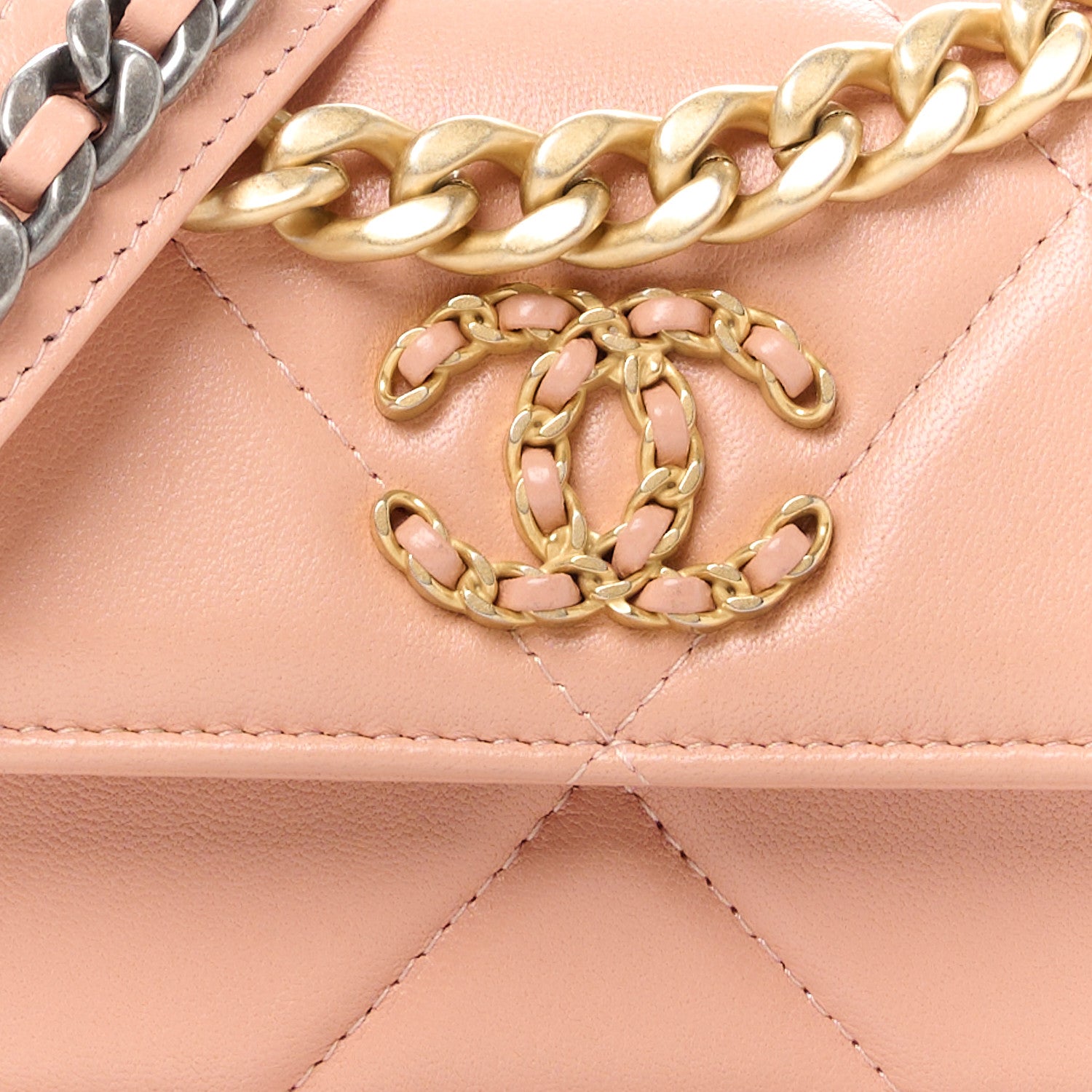 Chanel Lambskin Quilted Chanel 19 Flap Phone Holder With Chain Pink 9 of 11