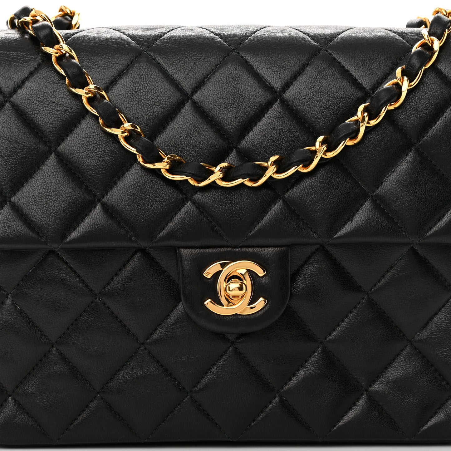 Lambskin Quilted Mini Square Flap Bag Black