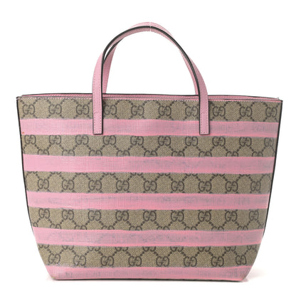 Gucci GG Supreme Monogram Striped Childrens Tote Beige Ebony Pink 1 of 9