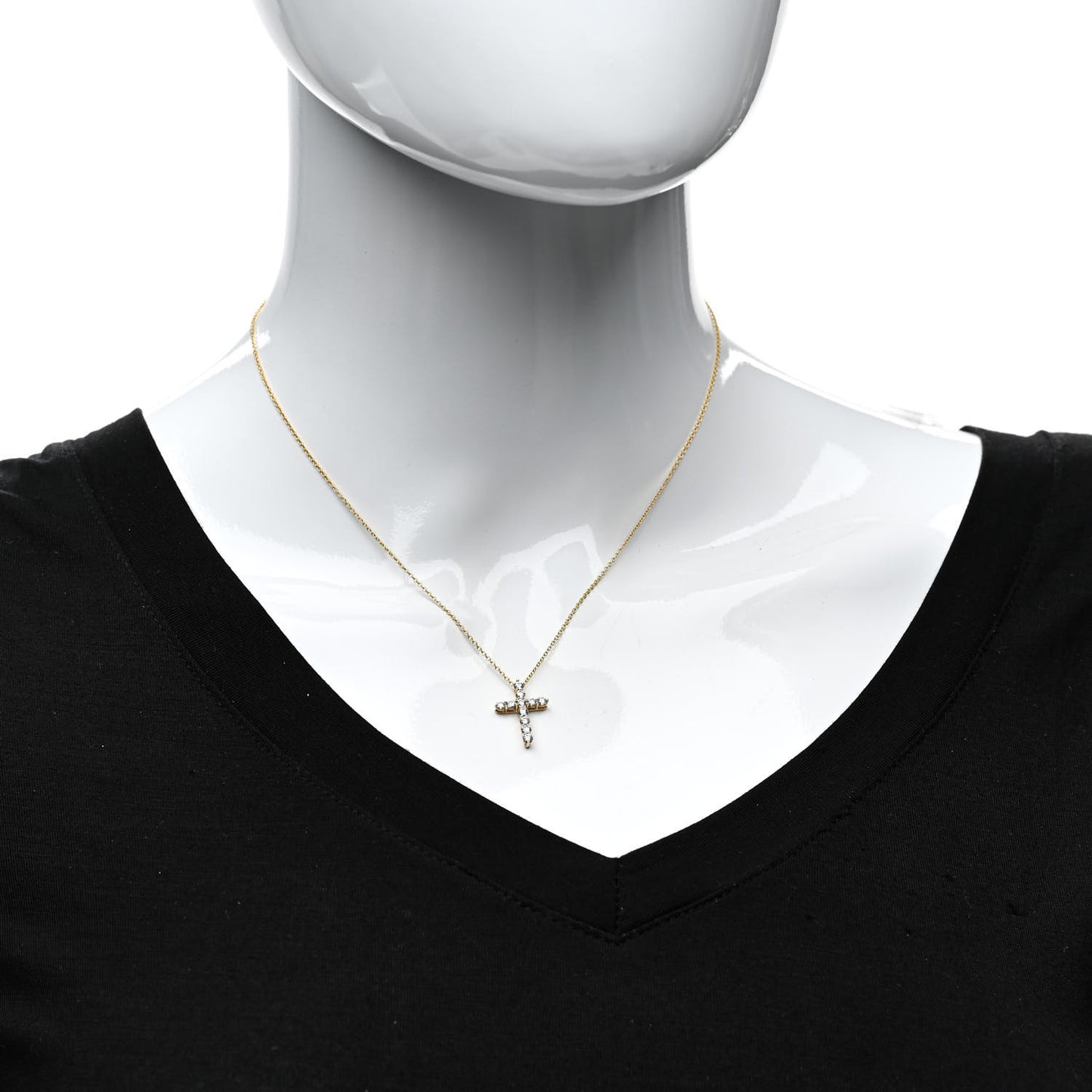 18K Yellow Gold Diamond Small Cross Pendant Necklace