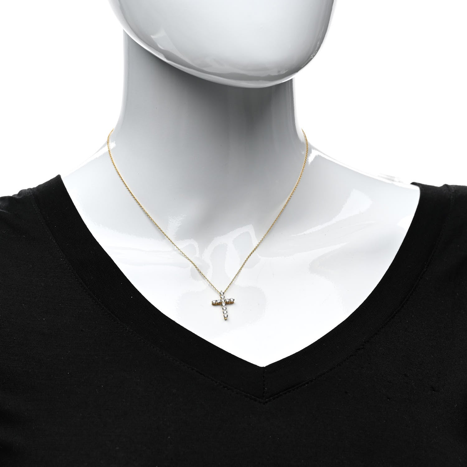 Tiffany 18K Yellow Gold Diamond Small Cross Pendant Necklace 2 of 6