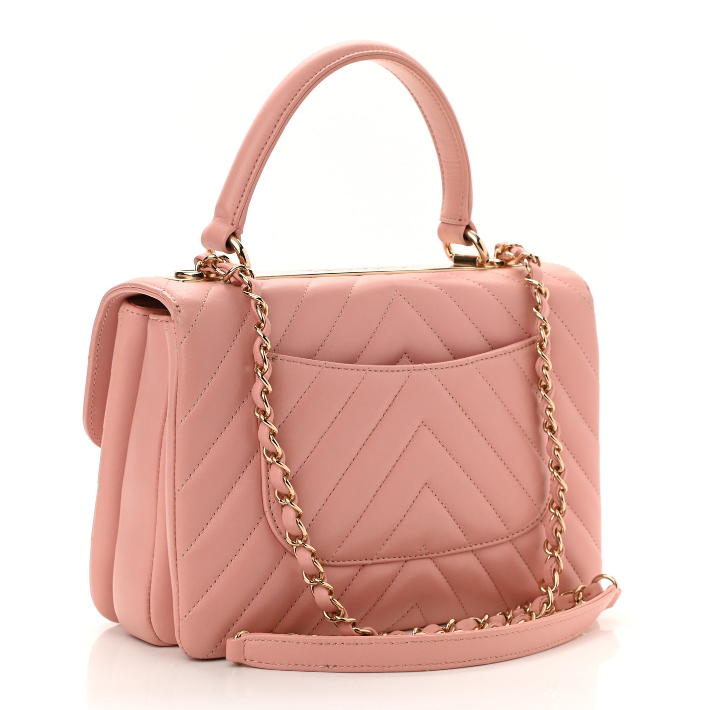 Lambskin Chevron Quilted Small Trendy CC Dual Handle Flap Bag Light Pink
