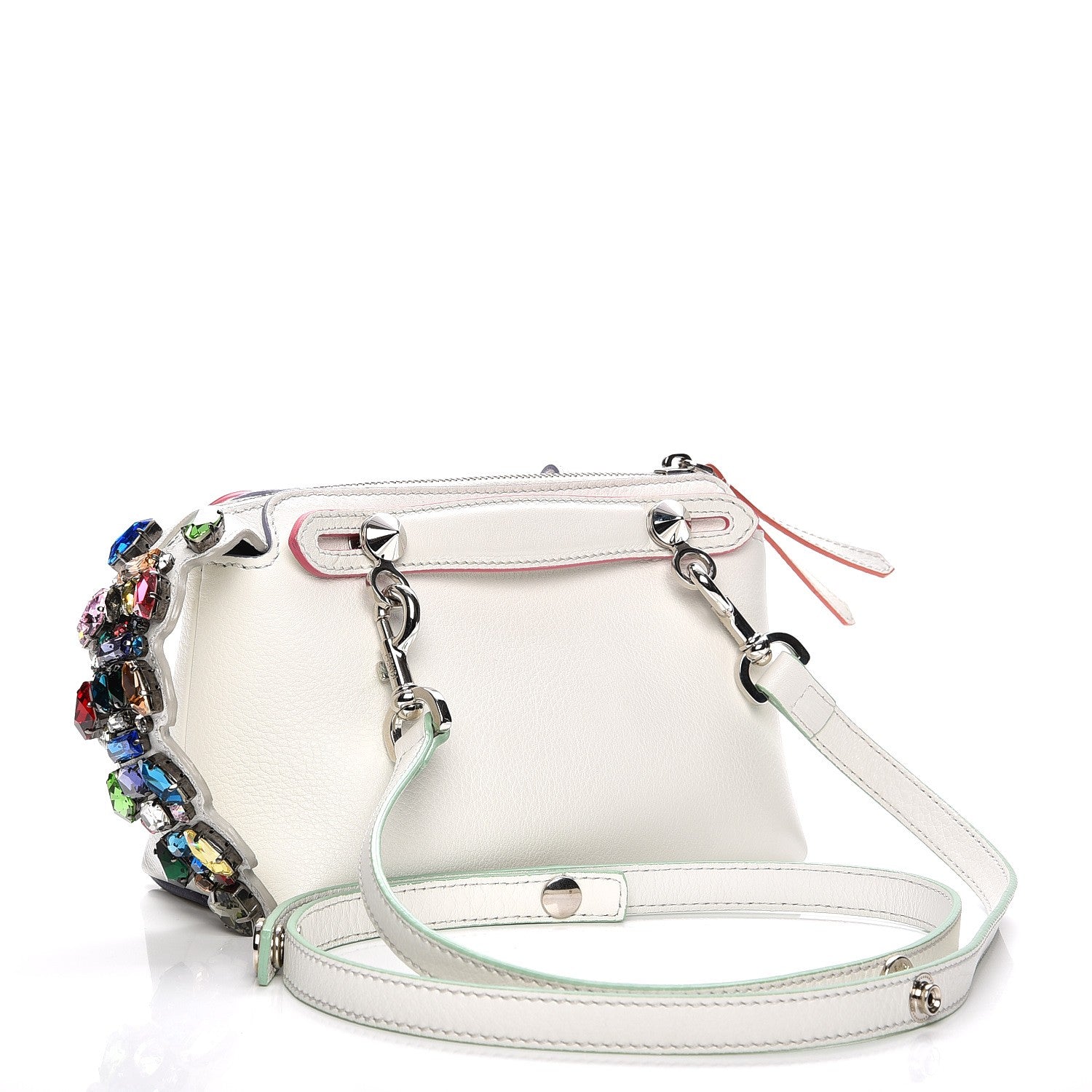 Fendi Vitello Dolce Crystal Croc Tail Mini By The Way Boston Bag White Ice Multicolor 3 of 8