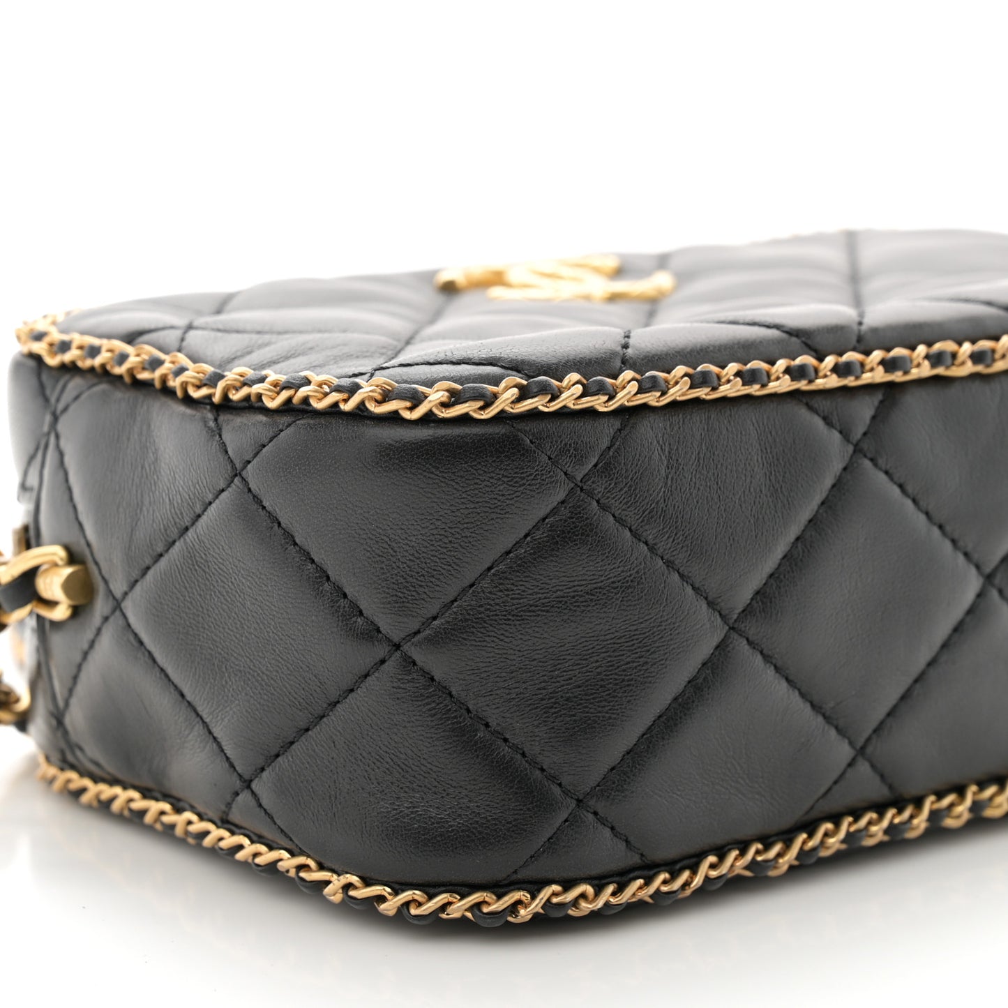 Lambskin Quilted Chain CC Mini Camera Case Black