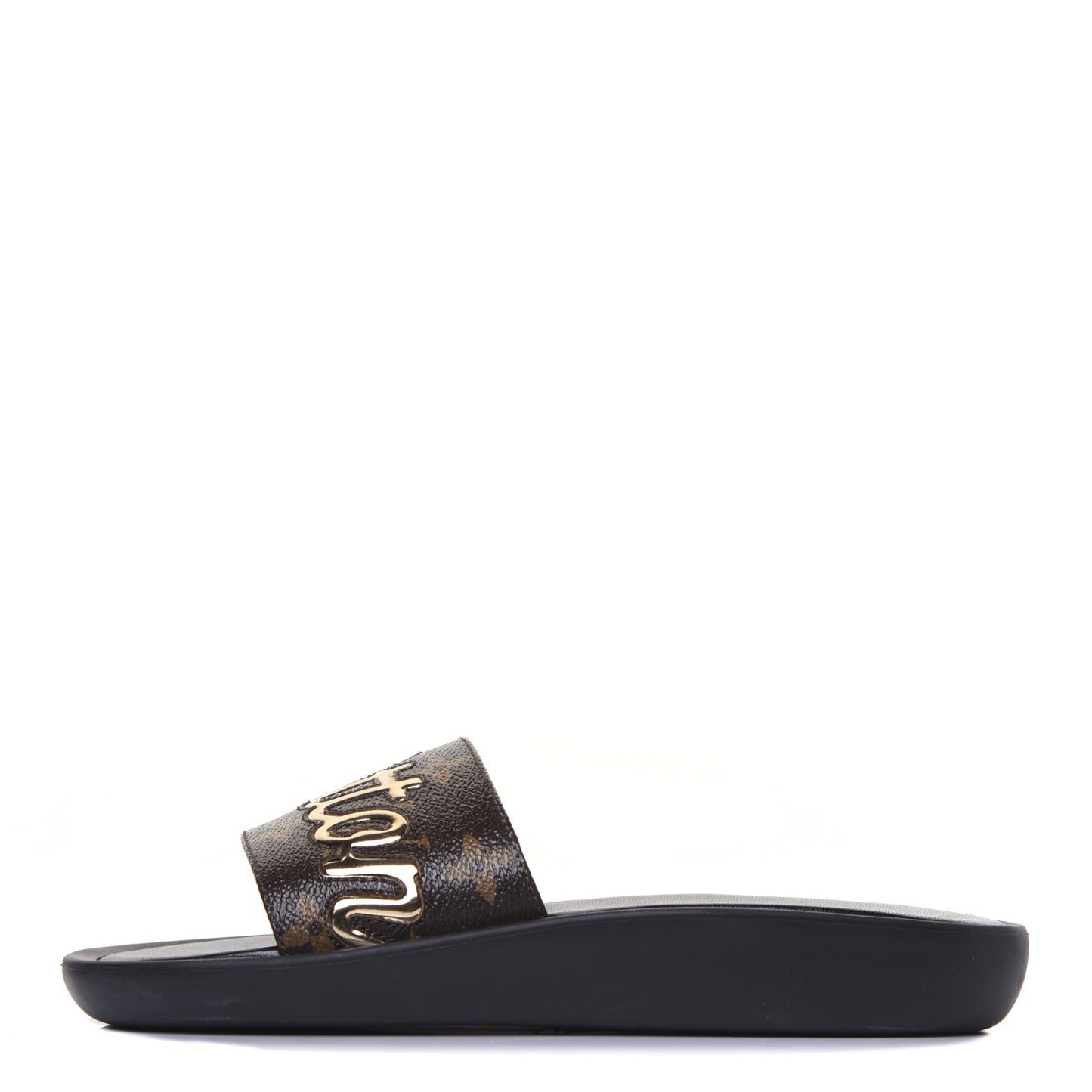 Metallic Calfskin Monogram Logo Sunbath Slide Sandals 35