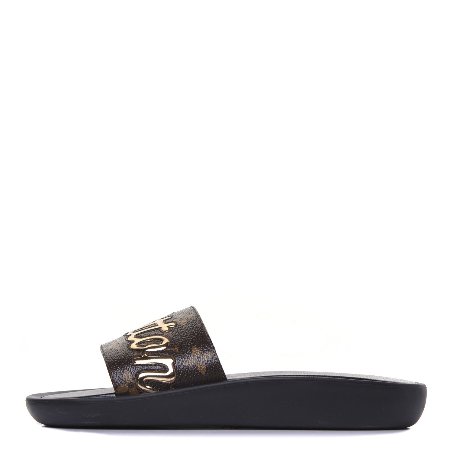 Louis Vuitton Metallic Calfskin Monogram Logo Sunbath Slide Sandals 35 1 of 10