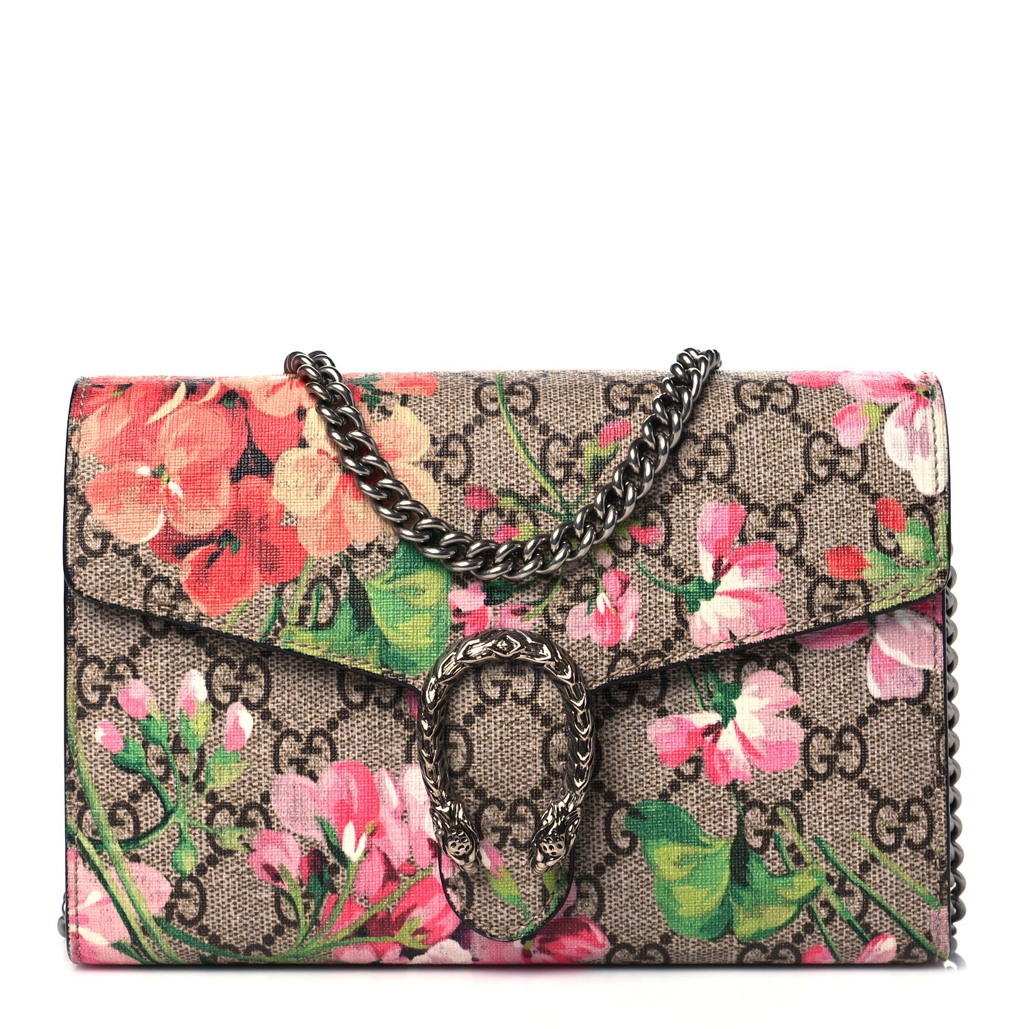 Gucci GG Supreme Monogram Blooms Mini Dionysus Chain Wallet Beige Multicolor Dry Rose 1 of 11