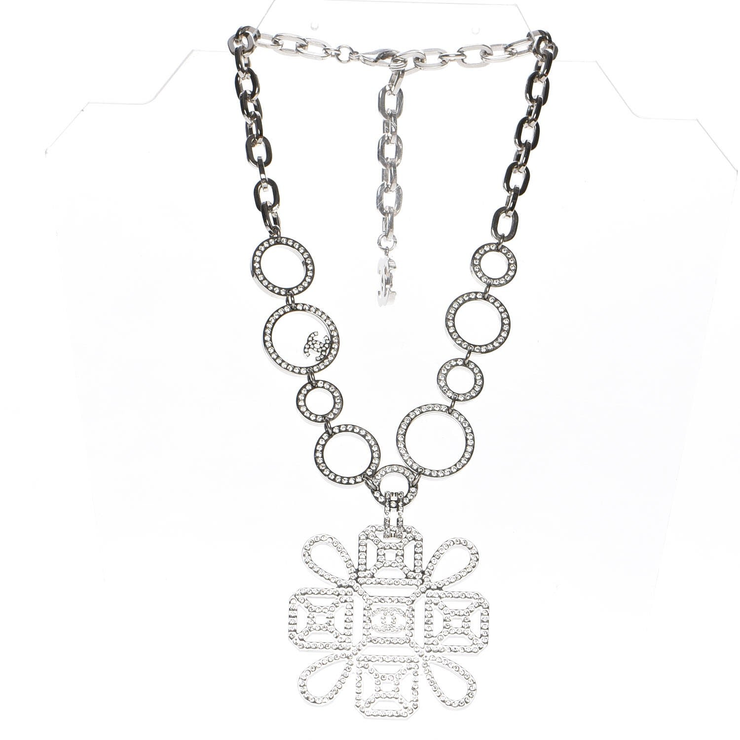 Chanel Crystal Strass Cross CC Necklace Silver 3 of 5