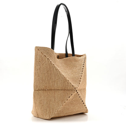 Loewe Raffia Calfskin Medium Puzzle Fold Tote Natural 3 of 12