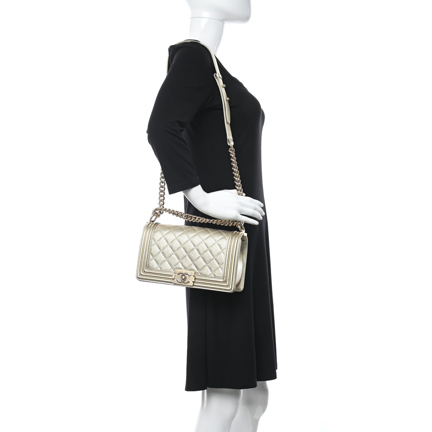 Lambskin Perforated Quilted Medium Boy Flap Gold