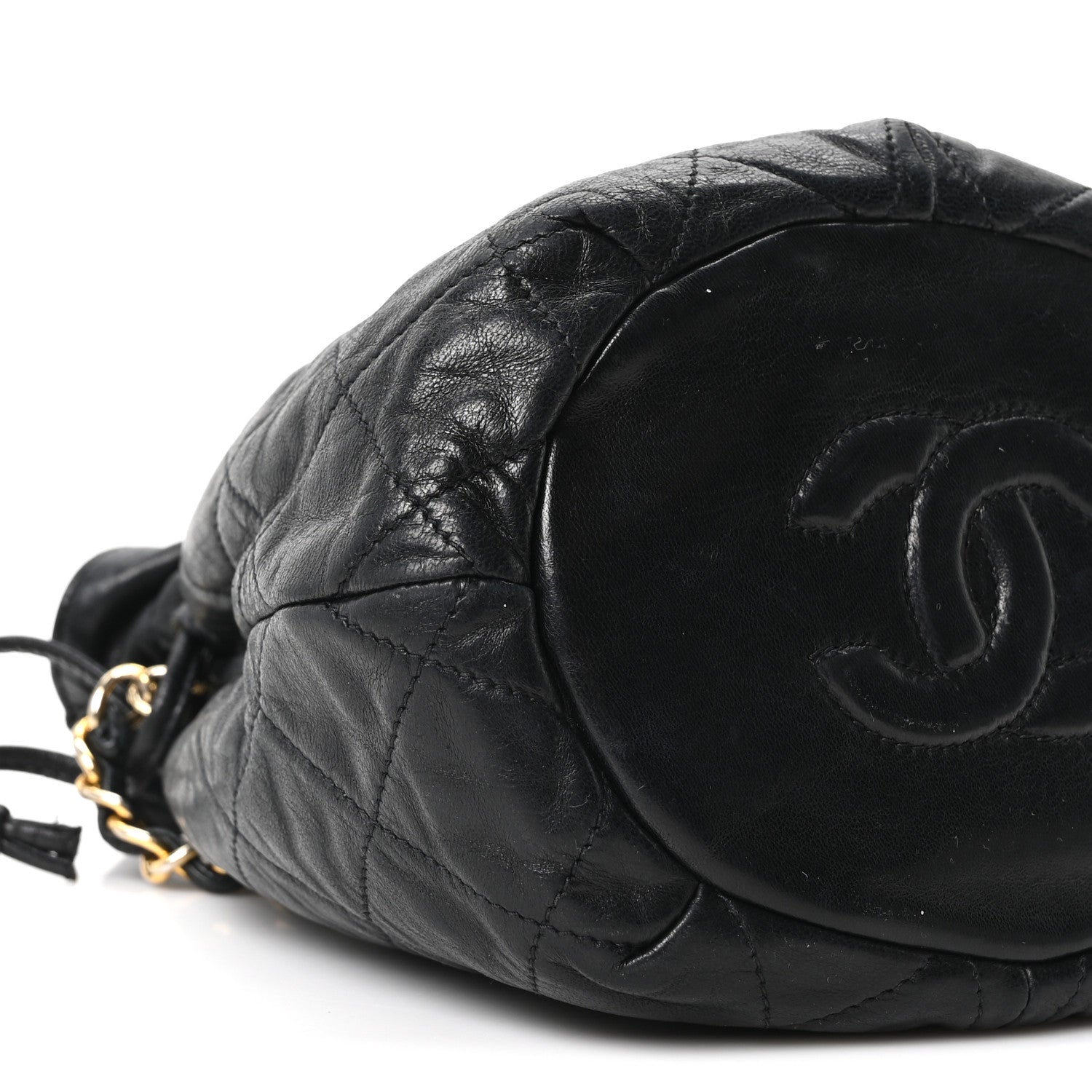 Chanel Lambskin Quilted Mini Drawstring Bucket Bag Black 9 of 10