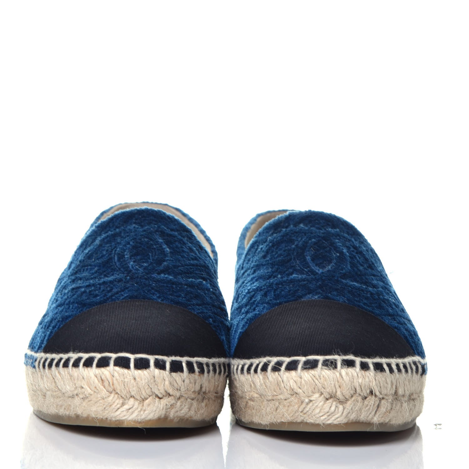 Chanel Velvet Grosgrain Quilted Camellia CC Espadrilles 37 Navy Black 2 of 7