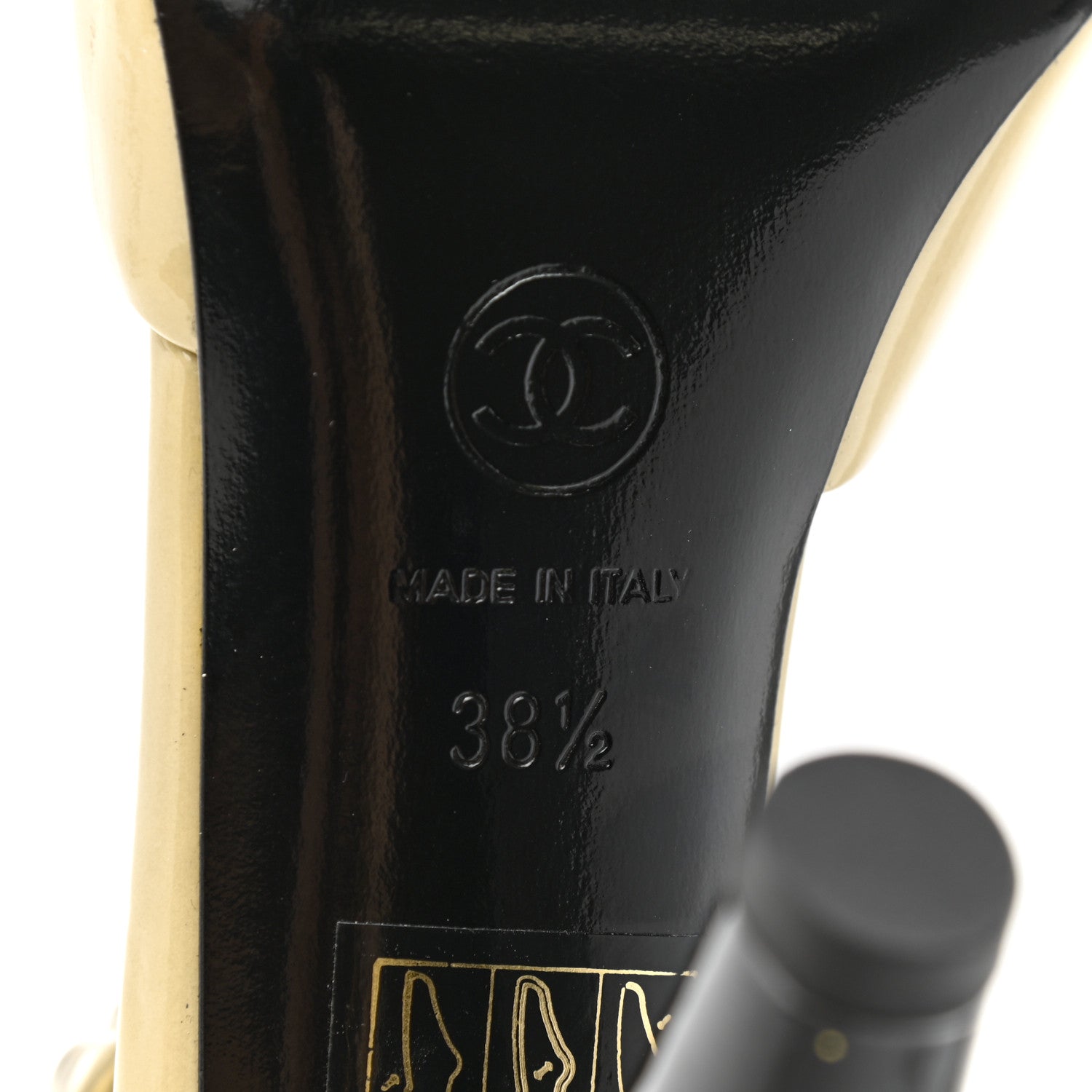 Chanel Patent Camellia Ankle Strap Pumps 38.5 Beige Black 6 of 12