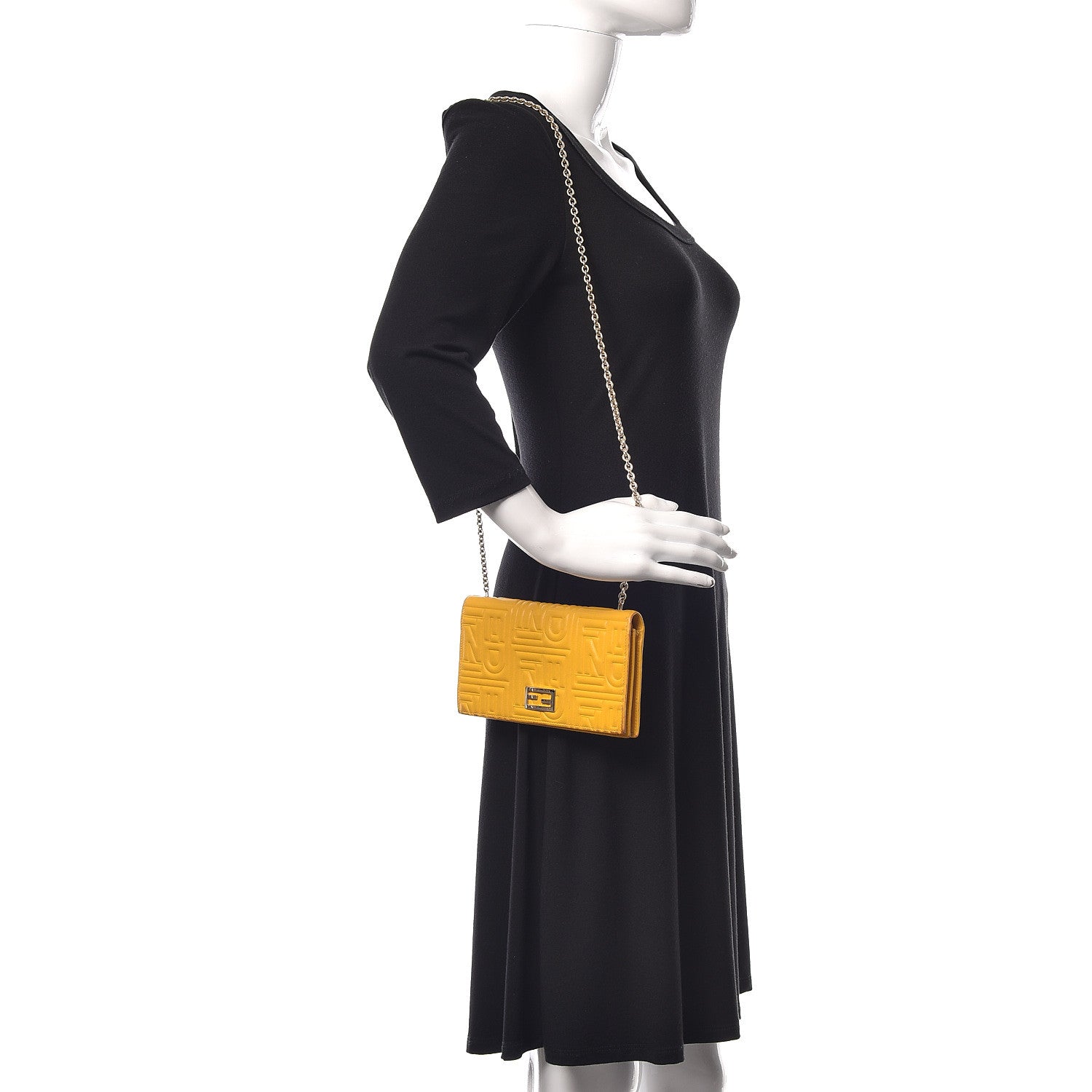 Fendi Nappa Logo Embossed Long Wallet On Chain Lemon Giallo 2 of 15