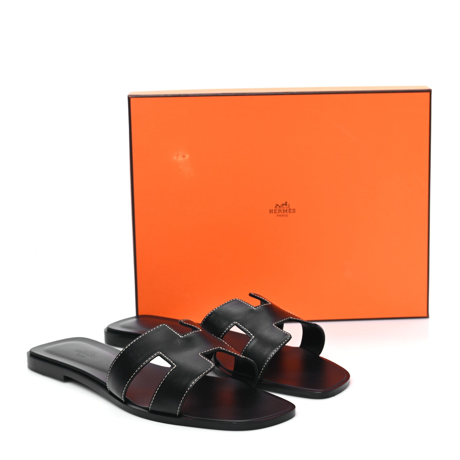 Hermes Box Calfskin Oran Sandals 40.5 Black 9 of 9
