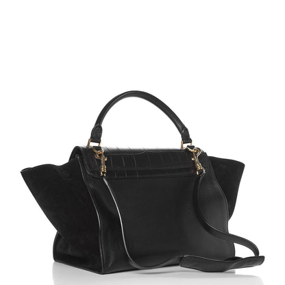 Celine Crocodile Embossed Calfskin Medium Trapeze Black 3 of 10