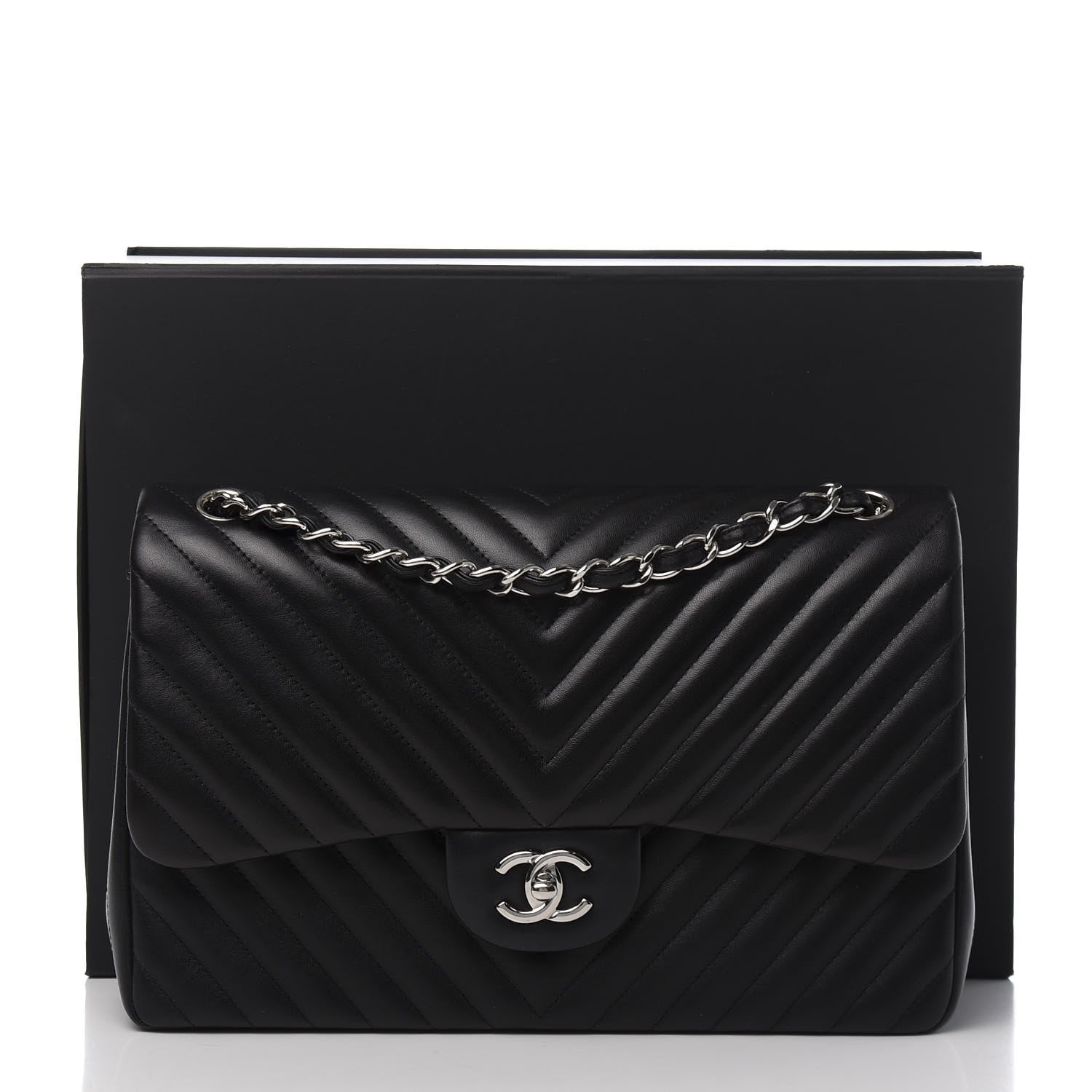 Chanel Lambskin Chevron Quilted Jumbo Double Flap Black 11 of 11